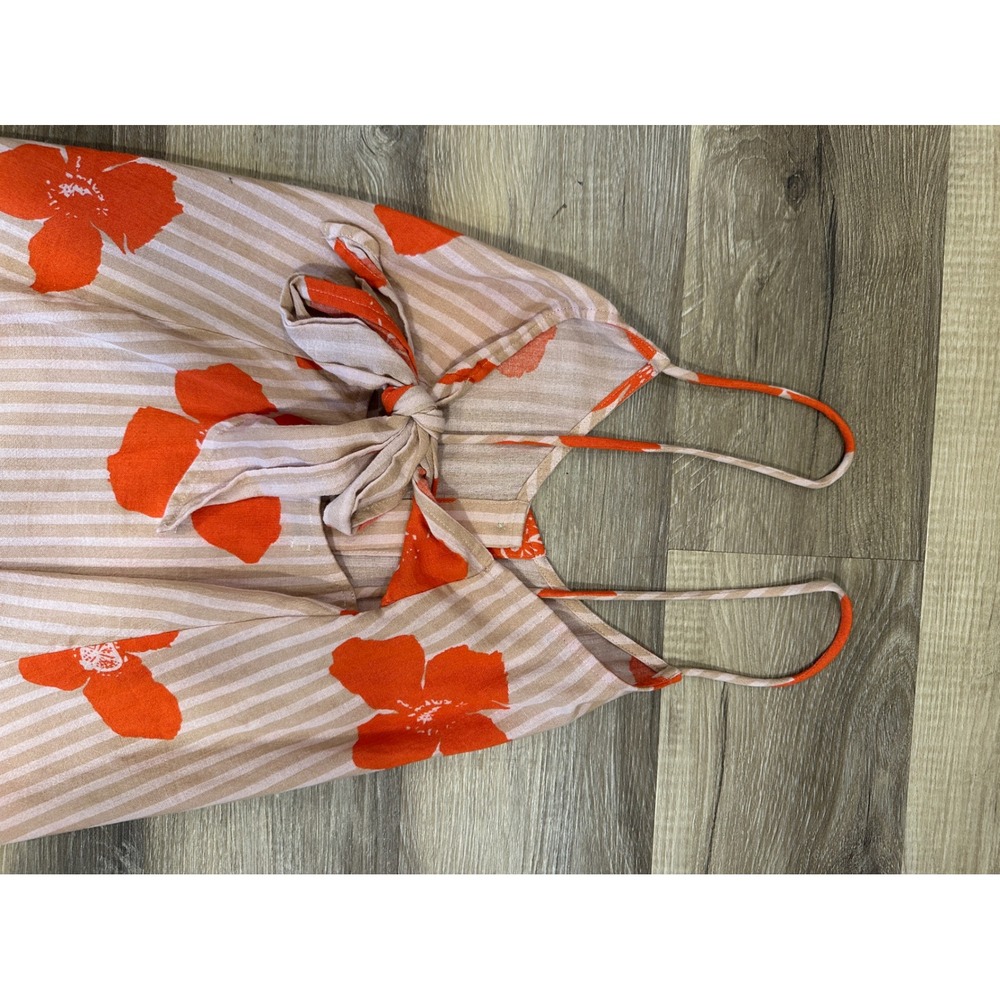 Madewell Poppy Floral Stripe Button Front Tie Back Midi Dress Orange XS - Picture 12 of 12